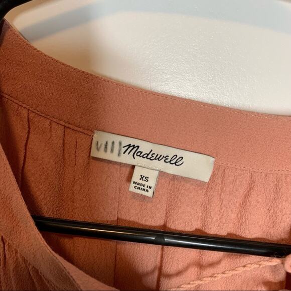 Madewell Peachy Pink Lace Up Peasant Blouse Size Extra Small - Picture 4 of 6